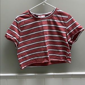 Romwe Dark Pink Cropped T-Shirt